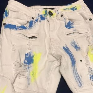 White boys jeans colorful rips size 10